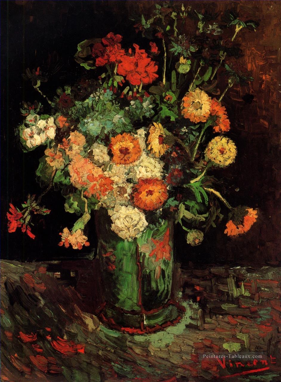 Vase avec zinnias et géraniums Vincent van Gogh Peintures à l'huile
